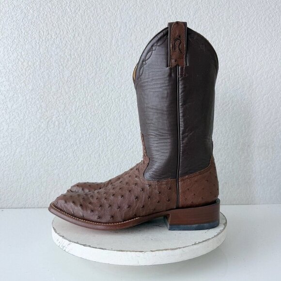 Rod Patrick Mens Cowboy Boots 10AA Brown Ostrich Leather Western French Toe EUC - Picture 5 of 12